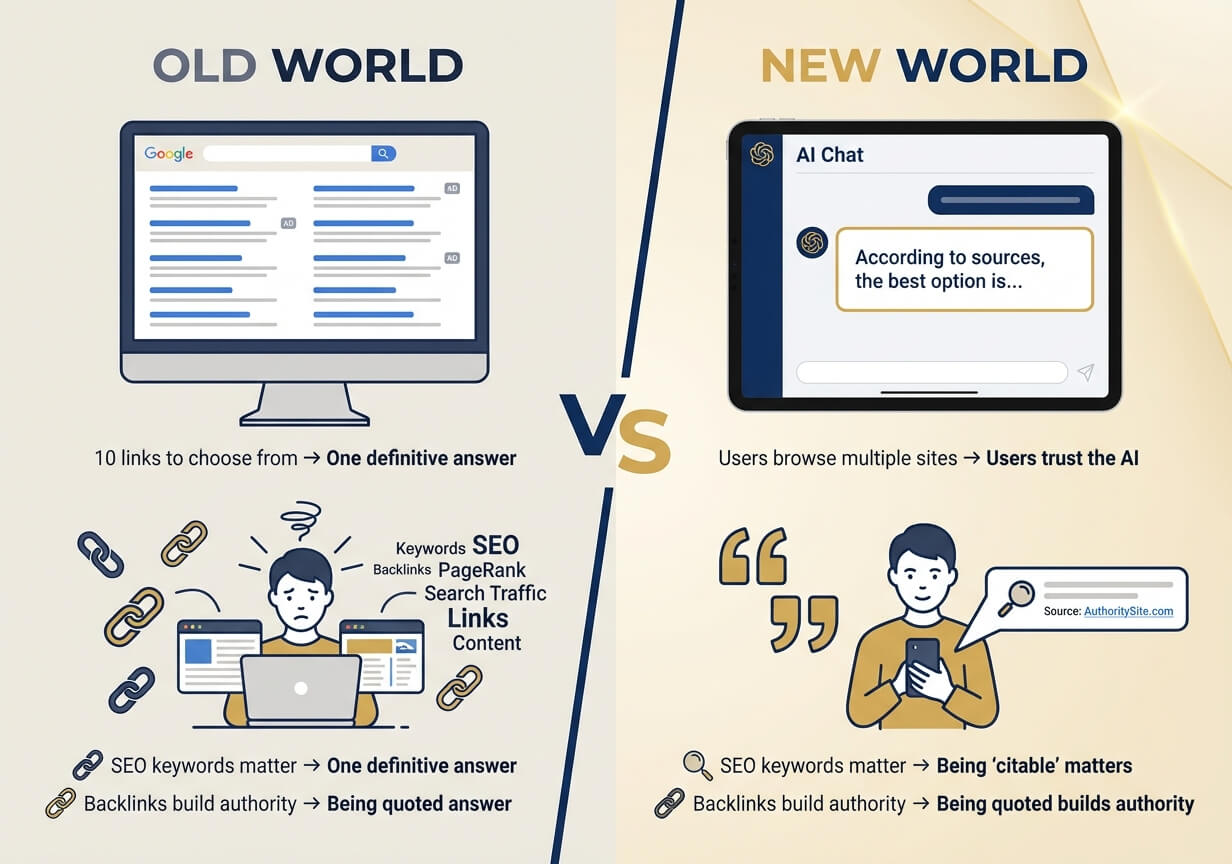 Old World vs New World - Google's 10 blue links vs AI's single definitive answer