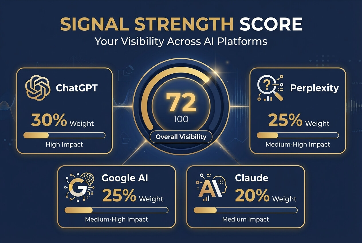 Signal Strength Dashboard - Track visibility across ChatGPT, Perplexity, Google AI, and Claude